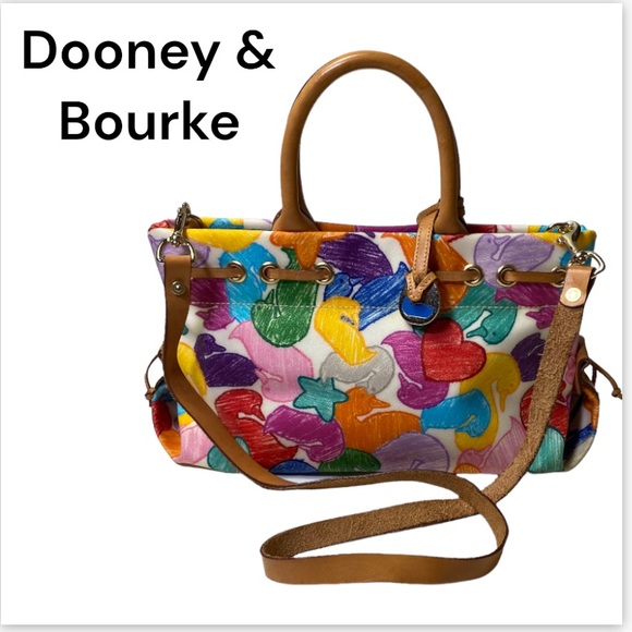 Dooney & Bourke Multicolor Crayon Ducks Print Satchel w/ Tan Leather Trim (+COA) - Picture 1 of 16
